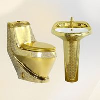 Ceramic sanitary ware set bathroom WC one-piece electroplating gold bathroom toilet and basin set