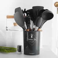 12 Pieces Silicone Cookware Set Nonstick Spatula Wooden Handle Cooking Tool Set with Storage Box Kitchen Tools