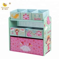 Toffy & Friends Wooden Kids Fabric Storage Box Toy Storage Box Toy Rack Toy Storage