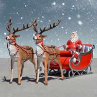 2020 Newest Outdoor Large Fiberglass Park Garden 3D Lighted Reindeer Family Life Size Santa Claus and Sleigh Statues For Sale