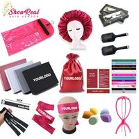 Custom Human Hair Wig Packaging Printed Logo Wig Box Custom Logo Hang Tag Wig Brush Bag Hanger Satin Drawstring Bag