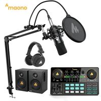 MAONO All-in-One Podcast Equipment Set Audio Interface Capacitor Microphone DJ Headphone Monitor Speaker Podcast Sound Card