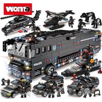 WOMA TOYS own brand student building blocks special police mobile combat bus police car army model children's building blocks large set Zabawka