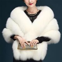 Fashion Women's Fake Fur Cape Fox Rain Poncho White Faux Fur Shawl