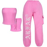 High Quality 2023 Ladies French Terry Crop 3D Big Multi-pocket Sweatpants and pants Set 2 piece set women