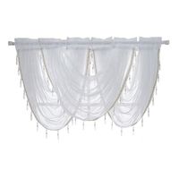 White Semi Sheer Drapes Curtains Luxury Beads Waterfall Valance For Kitchen Curtains