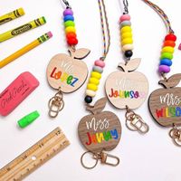 Teacher Rope Gift Personalized Pastel Silicone Beads Keychain Apple Pencil Holder Wooden