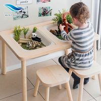Wooden Activity and Sensory Table Kids Play Desk with Dual Sensory Trash Can Stand Kids Activity Table with Chair Furniture