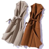 New 2021 Fall Coat Women's Pocket Plus Size S to XXXL Long Coat Handmade Reversible Vest Fashion Wool Cardigan with Belt