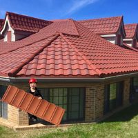 Villa Roof Design Modern Red Stone Coated Steel Roof Sheet Building Material Roman Stone Coated Metal Roof Tile