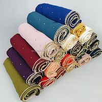 Senior Muslim Jewelry Hijab Shawl Female Bubble Pearl Factory Polyester Chiffon Diamond Gemstone Rhinestone Scarf Turban