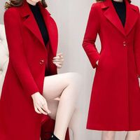 Custom Elegant Lapel Collar Wool Coat Solid Color Drawstring Long Cashmere Coat Women