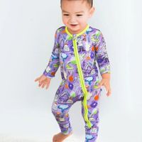 Bamboo fiber spandex baby feet custom printed toddler pajamas jumpsuit