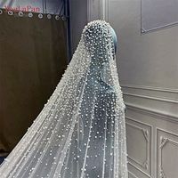 YouLaPan V139 Handmade Beaded Luxury Veil 3/4/5 Meters Long Cathedral Veil Inlaid with Pearl White Ivory Long Wedding Dress