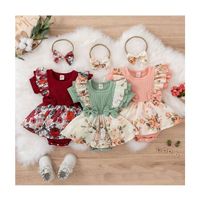 Wholesale Summer O Neck Ruffle Sleeves Baby Girl Dress Set Soft Cute Toddler Baby Crawl Set Dress Baby Shower Gift
