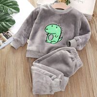 Boys and girls clothes pajamas set thick flannel toddler children warm cartoon pajamas children's home set autumn and winter