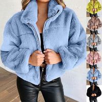 European and American Ladies Rabbit Fur Faux Fur Zipper Cardigan Warm Plush Jacket