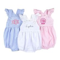Wholesale baby seersucker ruffled pajamas rompers girls toddler alphabet rompers baby pajamas