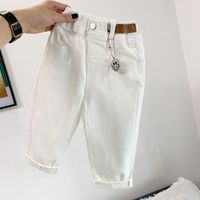 MOQ 1 custom boy white trousers spring and autumn children's jeans girls baby casual pants 2 3 4 5 years old children's trousers