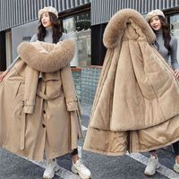 2022 New Detachable Winter Jacket Women's Parka Thickened Warm Fur Lining Long Parka Women's Hooded Wool Padded Coat