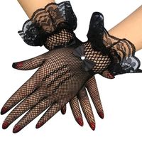 Women's Black and White Summer Driving Fashion Lace Gloves Full Finger Girls Bridal Mesh Fishnet Gloves