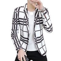 Men's British Style Slim Suit Casual Plaid Blazer Men's Single Breasted Polyester Fabric Blazer