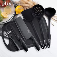 Black steel kitchen knife cutting board silicone spatula spoon combination dormitory kitchen stainless steel auxiliary kitchen knife