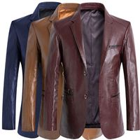 Men's Button Lining Business Faux Leather Jacket Blazer