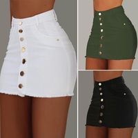 New Fashion Button Short Skinny Summer Bandage Denim Women Denim Mid Length Pencil Skirt