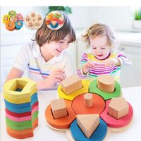 New Kids Toys Shape Sorting Puzzle Board Flower Geometry Nesting Stacker Baby Toddler Wooden Toys