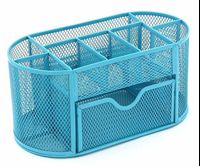 Wholesale Sky Blue Iron Mesh Metal Wire Desk Organizer For Dusty School Office