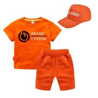 Wholesale custom design kids clothing set with sports cap solid color kids clothing set your logo label and hang tag