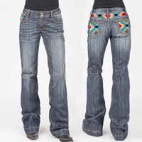 Cowgirl Stretch Bootstrap Jeans Super Comfort Tall Jeans Flare Mid Rise Pocket Print Women's Flare Jeans