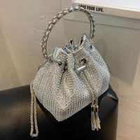 Rhinestone Messenger Bucket Bag Shiny Drawstring Chain Tote Round Diamond Handle Evening Women Tote Purse