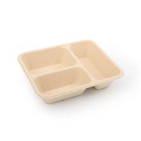 1/2/3 Compartment Bamboo Pulp Disposable Food Tray Microwave Heated Takeaway Lunch Box With Transparent Lid