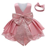 Retail Wholesale 5 Colors Big Sequin Bow Knot Baby Girl Princess Party Dress Dresses Kids Costume Set Dresses
