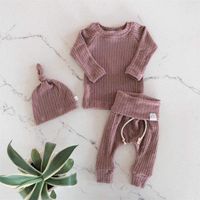 Custom Cute Clothes Girls Homecoming Clothes Set Long Sleeve Onesie Romper Waffle Baby Newborn Clothes Set