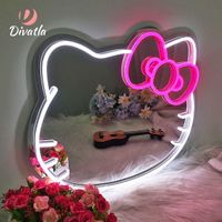 Divatla New Design Cute Neon Mirror LED Light Wall Decor Hanging Makeup Mirror Custom Neon Mirror