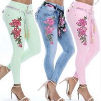 Wholesale 5XL Women's Stretch High Waist Skinny Embroidered Jeans Floral Print Denim Trousers Women's Pencil Pants Plus Size