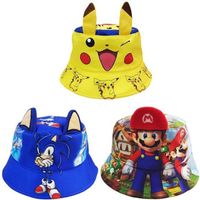 XUX Kids Mario Stitch Kuromi Fisherman Hat Cartoon Design Kids Outdoor Sunshade Hat Wholesale