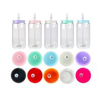 Wholesale colorful plastic lids for beer shaped 16oz 20oz glass jars and 12oz 15oz double wall jars glass jars with straw holes