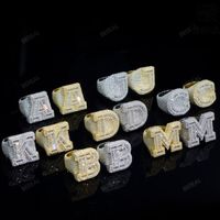 Custom Ice Crystal VVS Moissanite Baguette Diamond Hip Hop Initial Ring 925 Silver 10k 14k Real Gold Hip Hop Men Jewelry