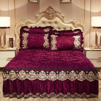 Luxury Floral Lace Embroidered Bed Skirt Cover Thick Home Skirt Bedding Set