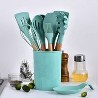 9/10/12 Pieces Silicone Cookware Set Nonstick Spatula Spatula Wooden Handle Cooking Tool Set with Storage Box Kitchen Tools