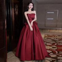 Most popular new women's bridal red satin gown bandeau evening dress