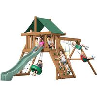 Large outdoor backyard wooden garden children's wooden playhouse with slide and swing