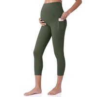 Women's Maternity Capri Leggings Pregnancy Exercise Activities Stretch Pants Maternity Pockets Opaque Soft Fit