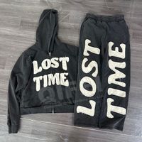Customized Sportswear Men's Streetwear Distressed Patches Cut and Sewn Patchwork Hoodies and Sweatpants Sets Sportswear