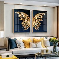 Customized high quality 2 panel butterfly animal abstract crystal porcelain canvas oil painting decorative painting wall art