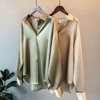 Wholesale autumn and spring Korean straight retro design women's satin shirt solid color long sleeve casual women's top shirt